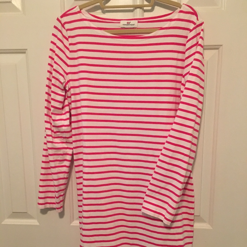 VINEYARD VINES Pink Whte Striped Cotton Dress (L)